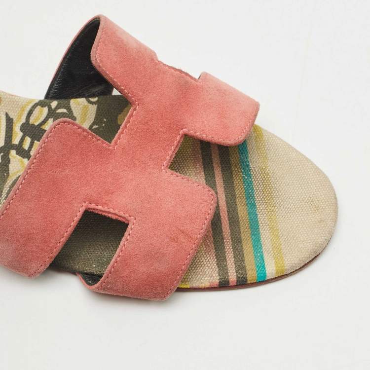 Pre Owned Hermes Pink Suede Oasis Slide Sandals Size 39