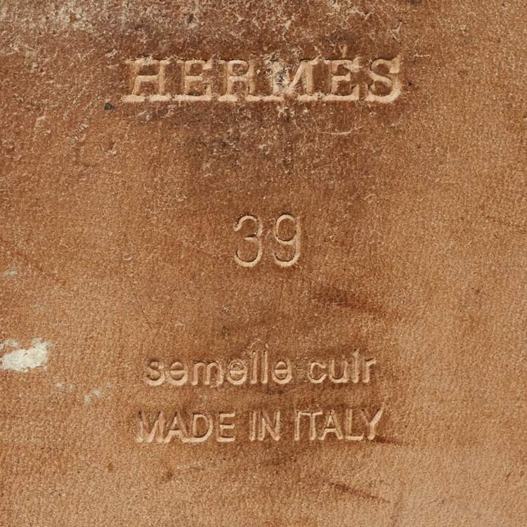 Pre Owned Hermes White Leather Oran Flat Slides Size 39