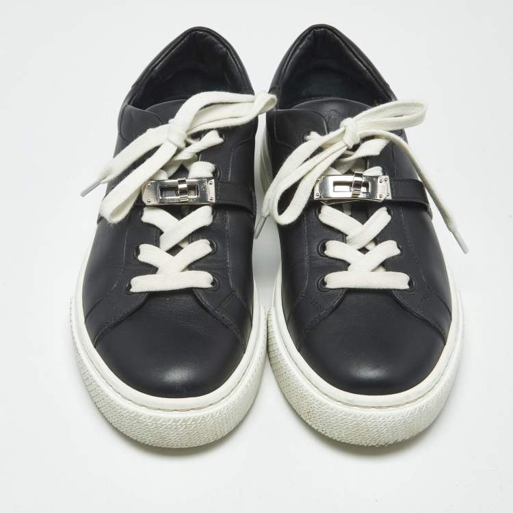 Pre Owned Hermes Black Leather Day Low Top Sneakers Size 36