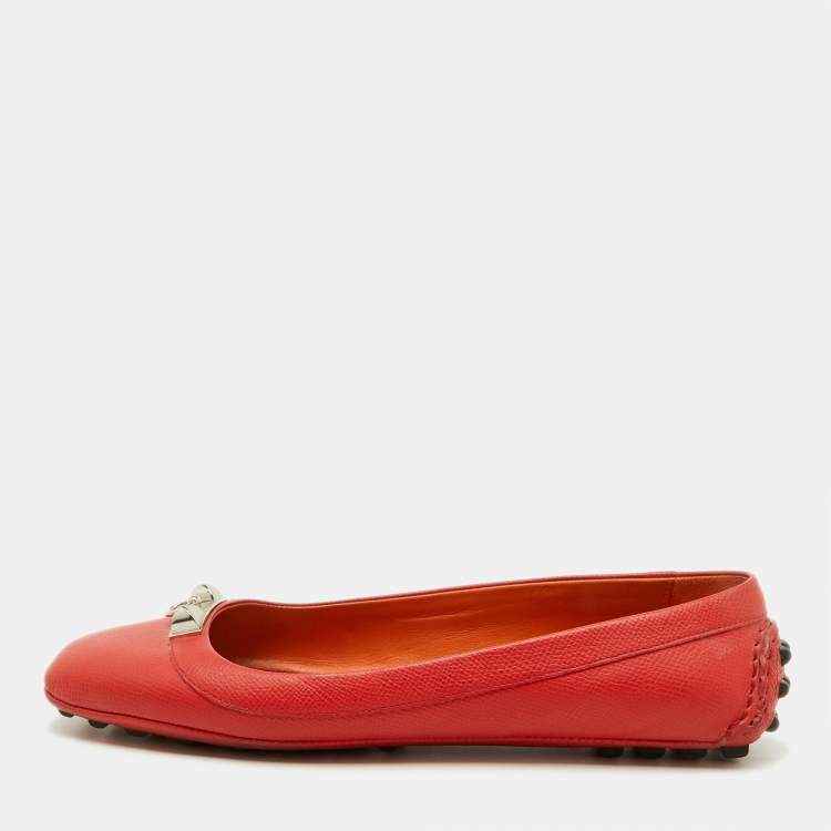Pre Owned Hermes Orange Leather Liberty Ballet Flats Size 37