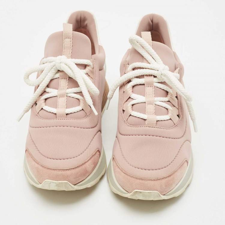 Pre Owned Hermes Two Tone Neoprene/Leather and Suede Miles Lace Up Sneakers Size 36