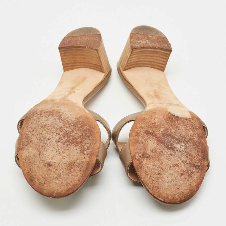 Pre Owned Hermes Green Leather Oasis Slide Sandals Size 38.5