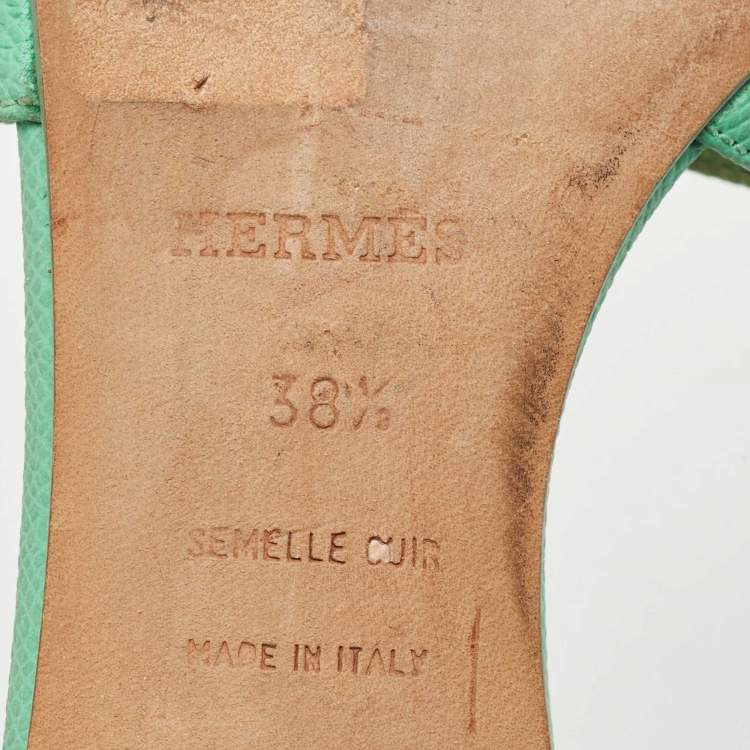 Pre Owned Hermes Green Leather Oasis Slide Sandals Size 38.5