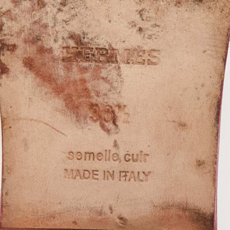 Pre Owned Hermes Pink Leather Oran Flat Slides Size 36.5