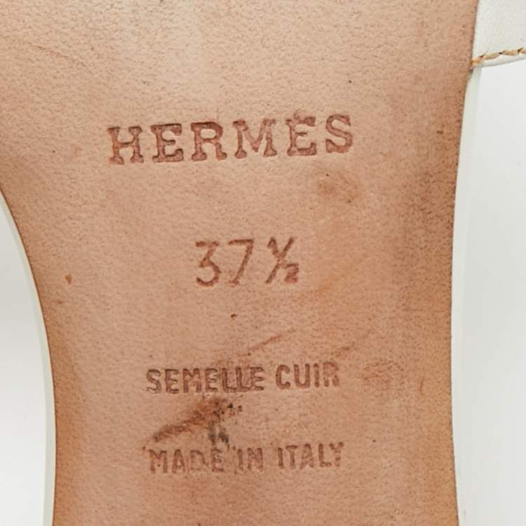 Pre Owned Hermes White Leather Oasis Slide Sandals Size 37.5