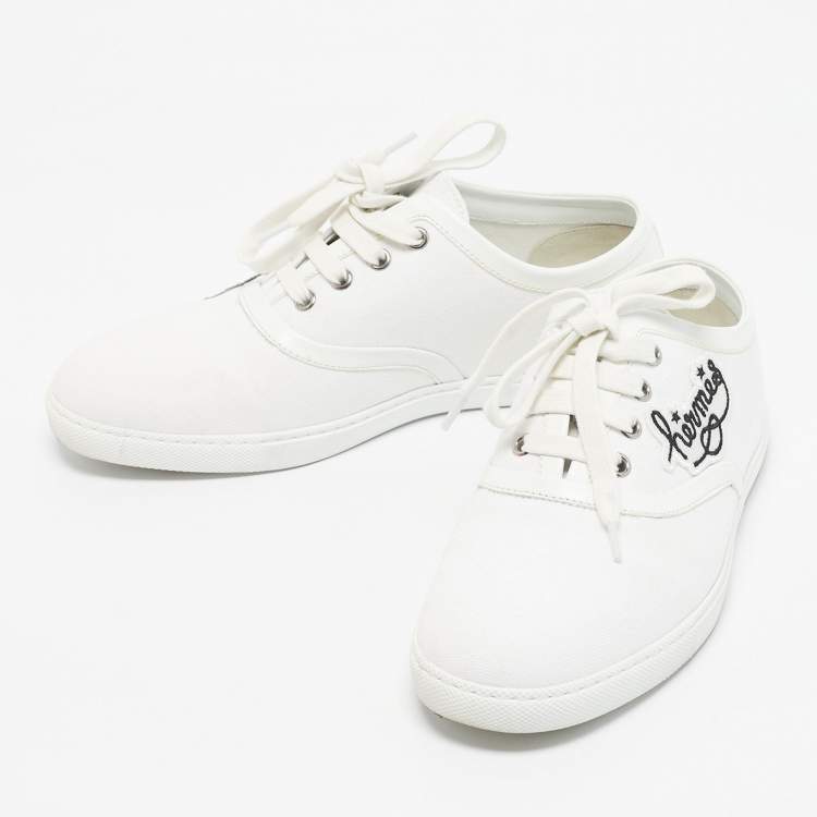 Pre Owned Hermes White Canvas Innocent Sneakers Size 38