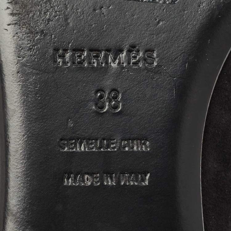 Pre Owned Hermes Black/Silver Suede And Crystal Roxane Mules Size 38