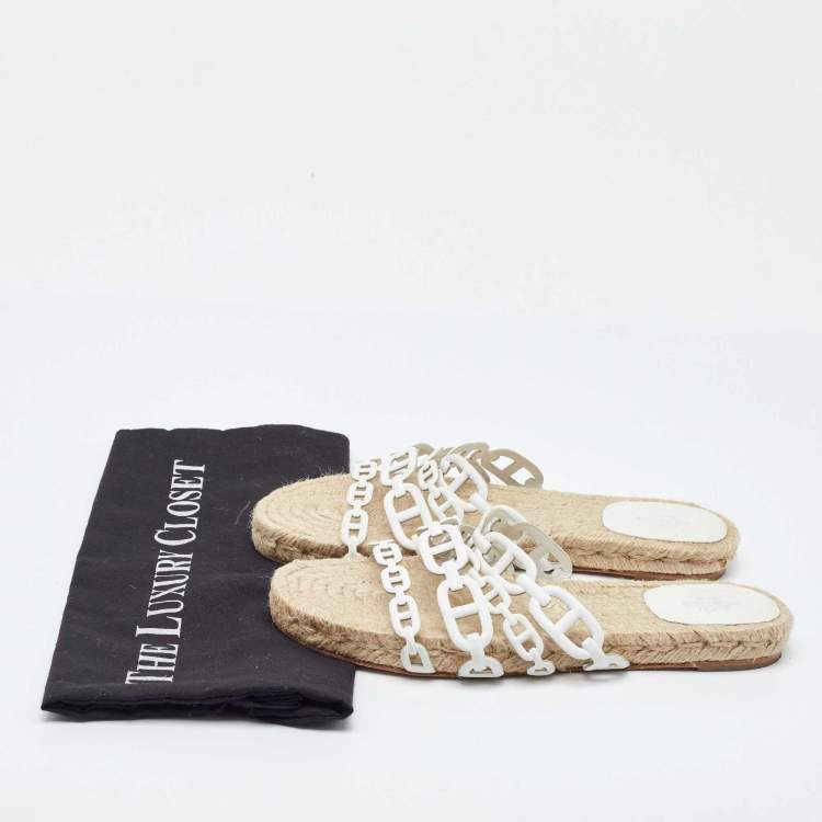 Pre Owned Hermes White Leather Ancone Espadrille Flats Size 38