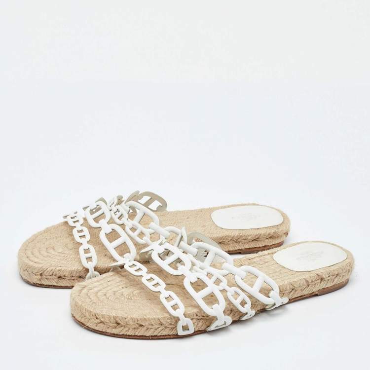 Pre Owned Hermes White Leather Ancone Espadrille Flats Size 38