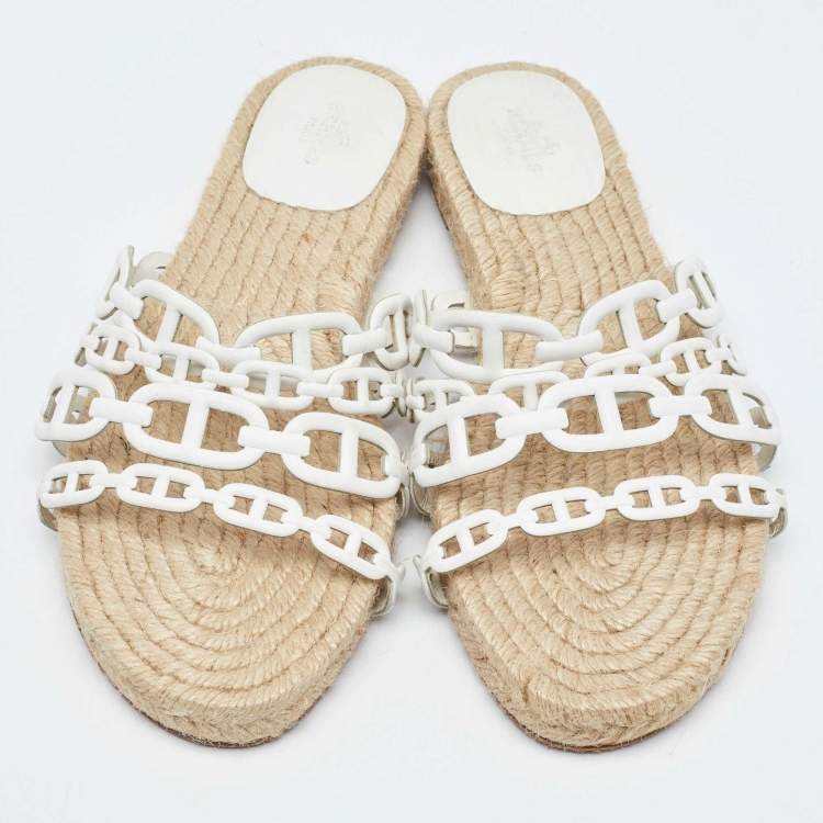 Pre Owned Hermes White Leather Ancone Espadrille Flats Size 38