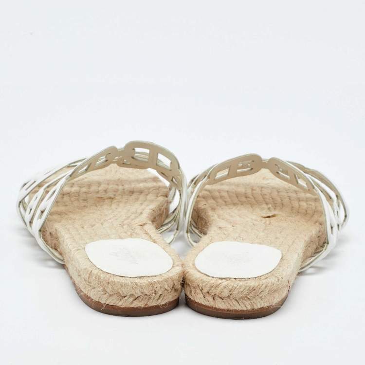 Pre Owned Hermes White Leather Ancone Espadrille Flats Size 38