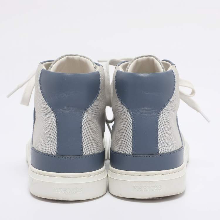 Pre Owned Hermès Grey/Blue Canvas and Leather Daydream High Top Sneakers Size 38.5