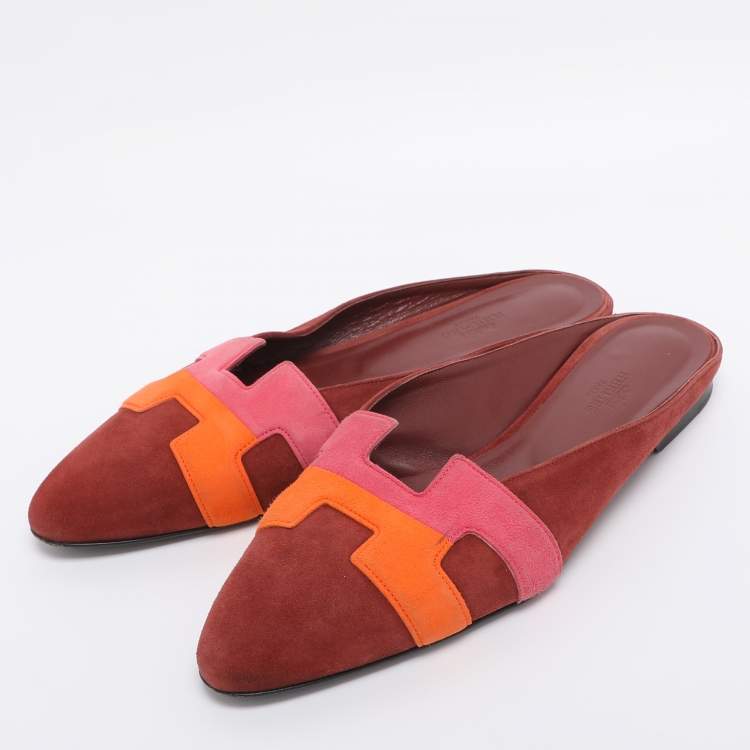 Pre Owned Hermès Multicolor Suede Roxanne Mules Size 38