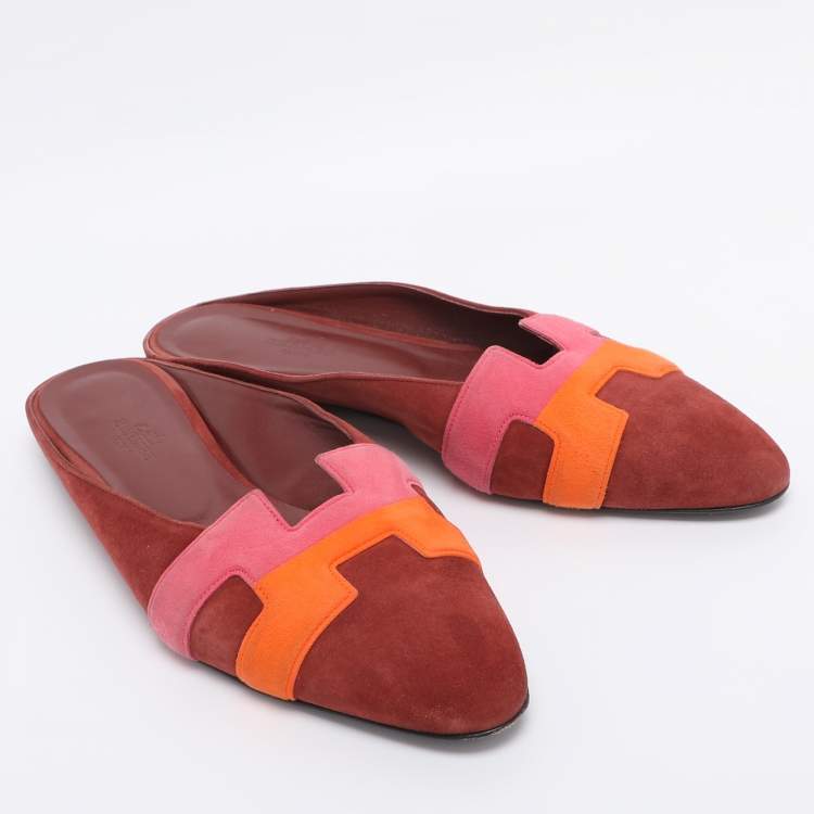 Pre Owned Hermès Multicolor Suede Roxanne Mules Size 38