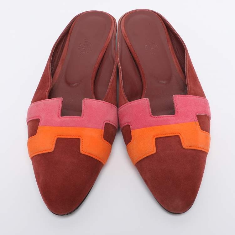 Pre Owned Hermès Multicolor Suede Roxanne Mules Size 38