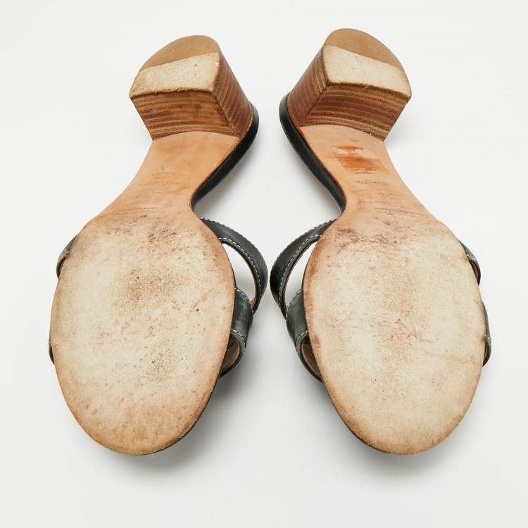 Pre Owned Hermes Black Leather Oasis Slide Sandals Size 35.5