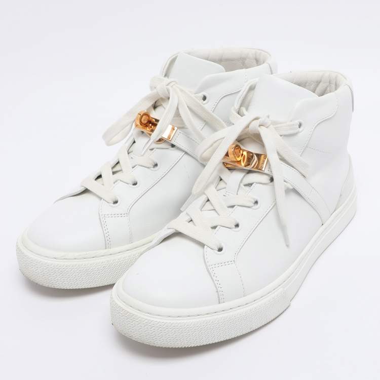 Pre Owned Hermes White Leather Daydream High Top Sneakers Size 38