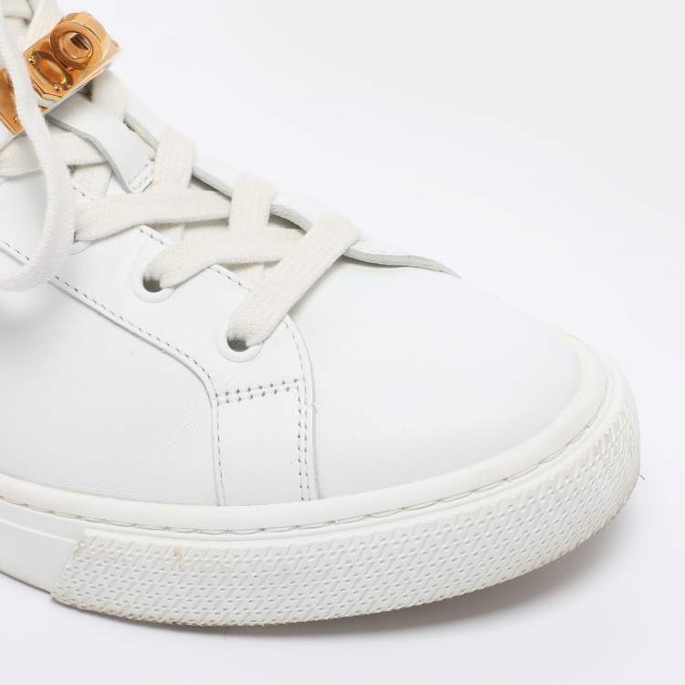 Pre Owned Hermes White Leather Daydream High Top Sneakers Size 38