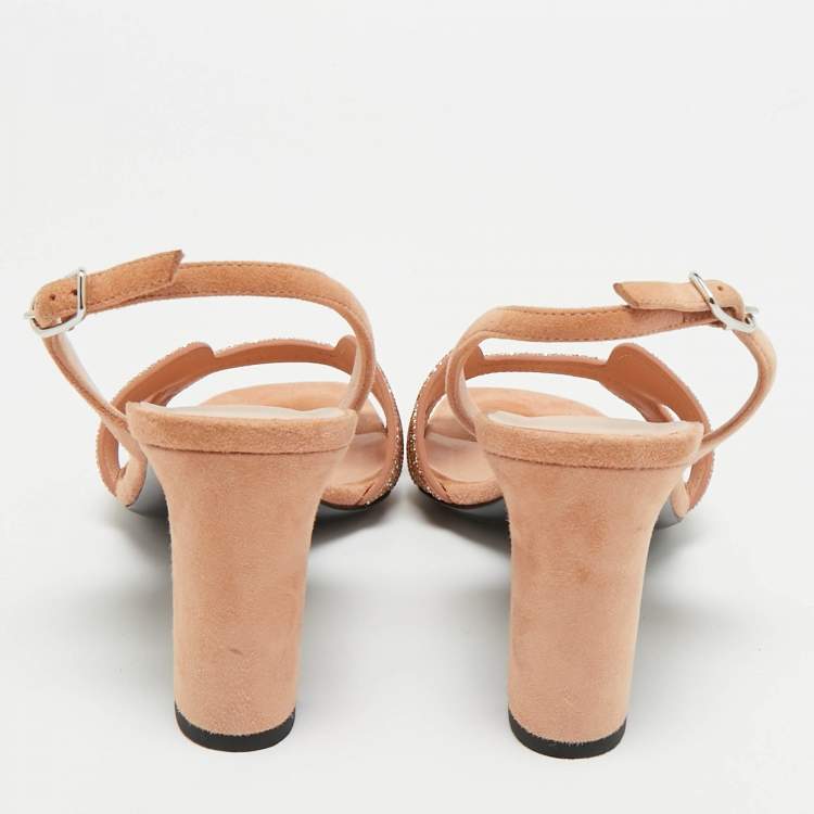 Pre Owned Hermes Beige Suede Premiere Ankle Strap Sandals Size 37.5
