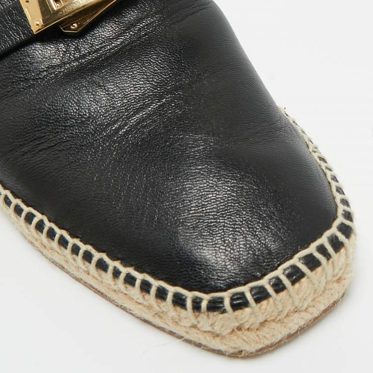 مملوكة مسبقًا Hermes Black Leather Feria Flat Mules Size 38