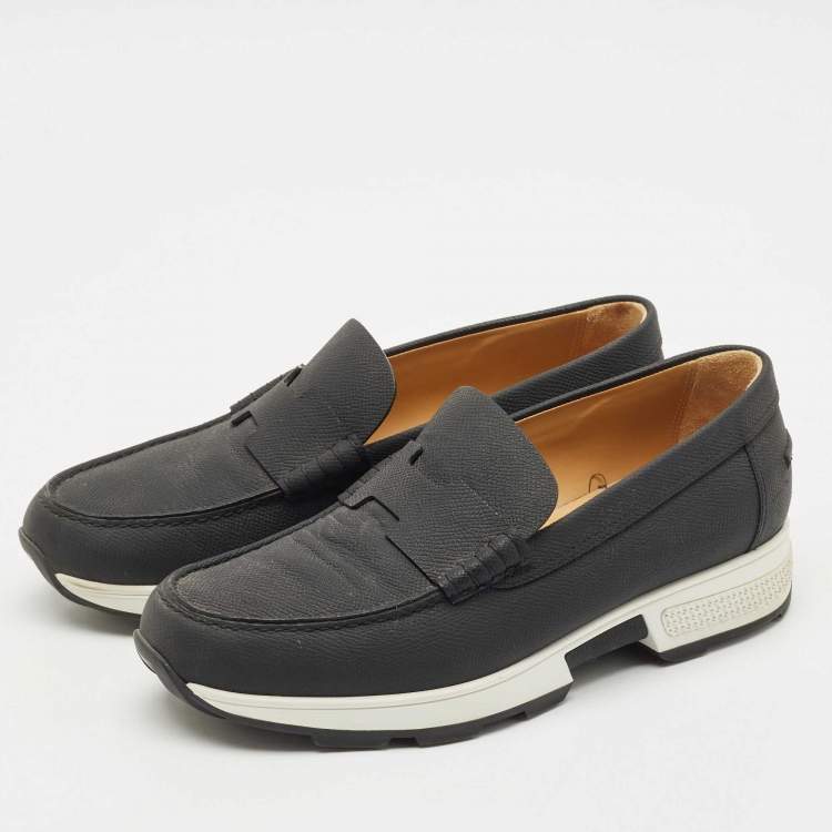 Pre Owned Hermes Black Leather Kennedy Loafer Sneakers Size 40.5