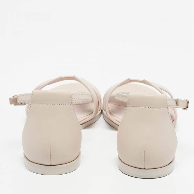 Pre Owned Hermes Cream Leather Poreline Santorini Ankle Strap Flats Size 37