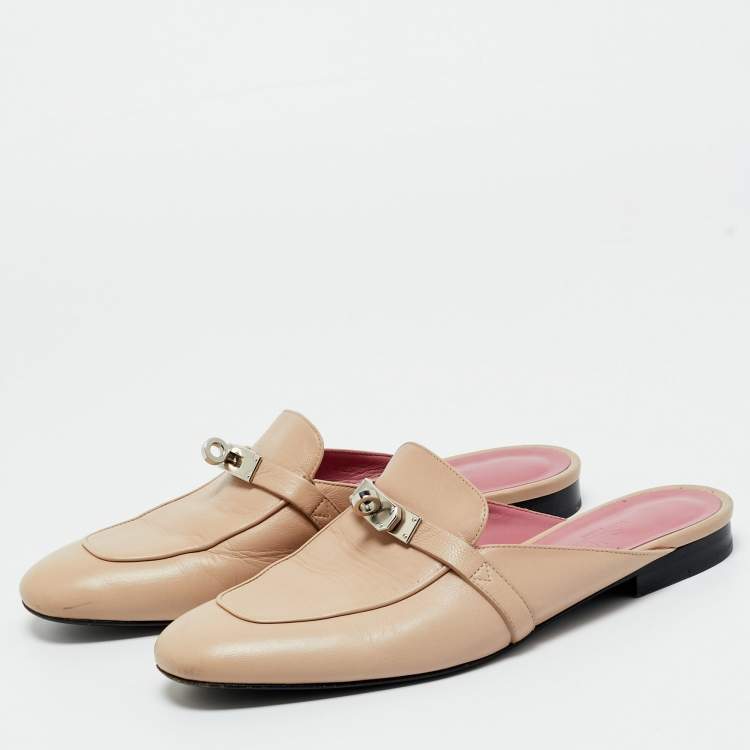 Pre Owned Hermes Beige Leather Oz Mule Sandals Size 39
