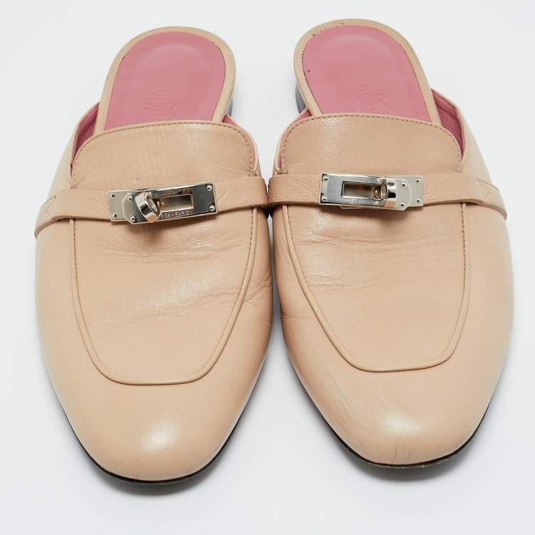 Pre Owned Hermes Beige Leather Oz Mule Sandals Size 39