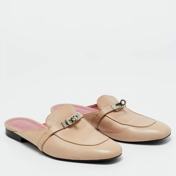 Pre Owned Hermes Beige Leather Oz Mule Sandals Size 39