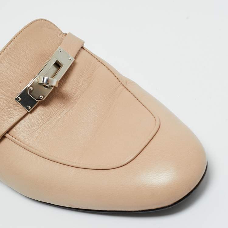 Pre Owned Hermes Beige Leather Oz Mule Sandals Size 39