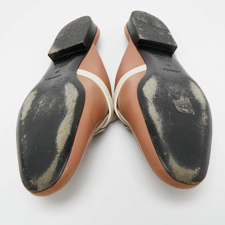 Pre Owned Hermes Beige/Cream Leather Oz Mule Sandals Size 39