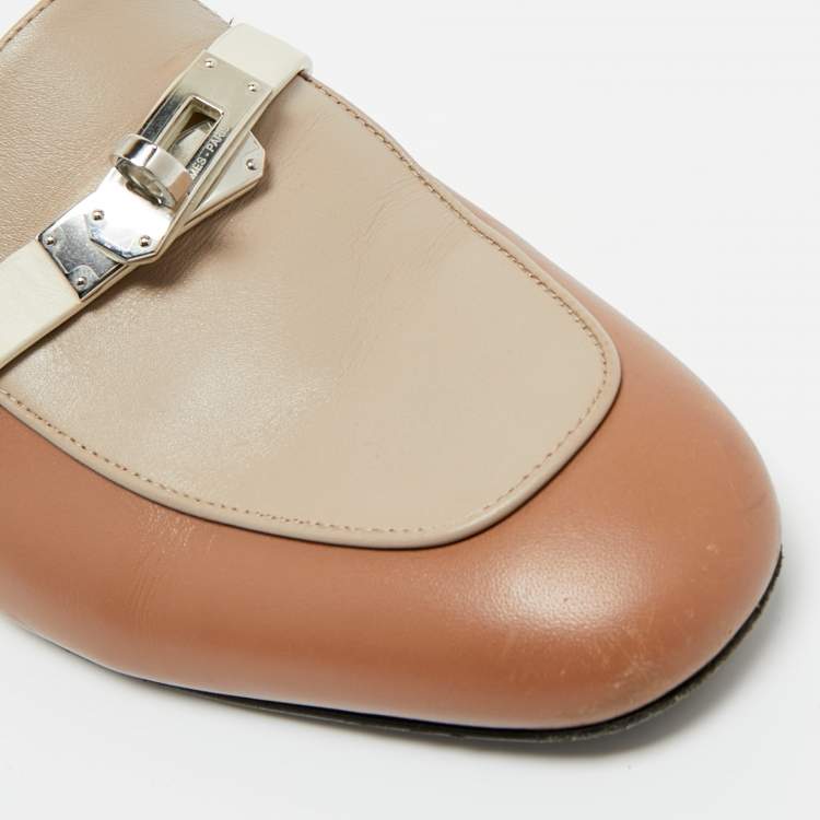 Pre Owned Hermes Beige/Cream Leather Oz Mule Sandals Size 39