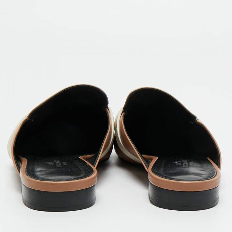 Pre Owned Hermes Beige/Cream Leather Oz Mule Sandals Size 39