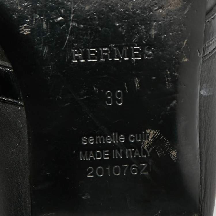 Pre Owned Hermes Black Leather Palladium Plated Oz Mule Sandals Size 39