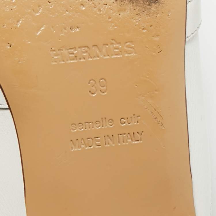 Pre Owned Hermes White Leather Palladium Plated Oz Mule Sandals Size 39