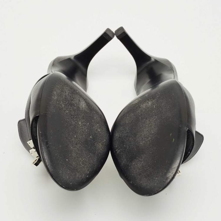 Pre Owned Hermes Black Leather Cute Slide Sandals Size 39