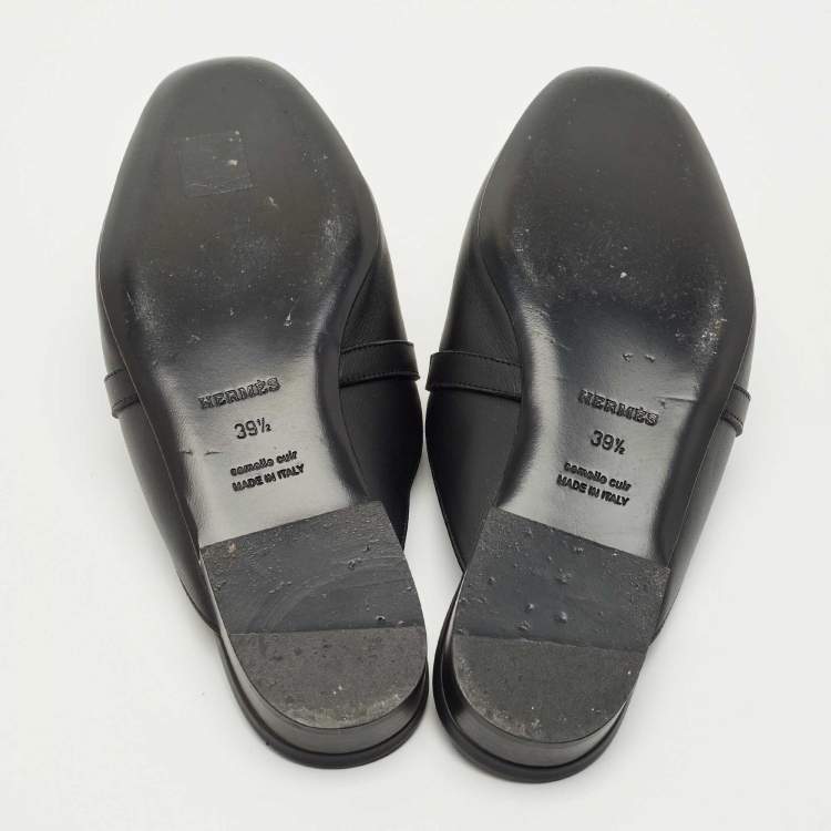 Pre Owned Hermes Black Leather and Lizard Leather Oz Mules Size 39.5