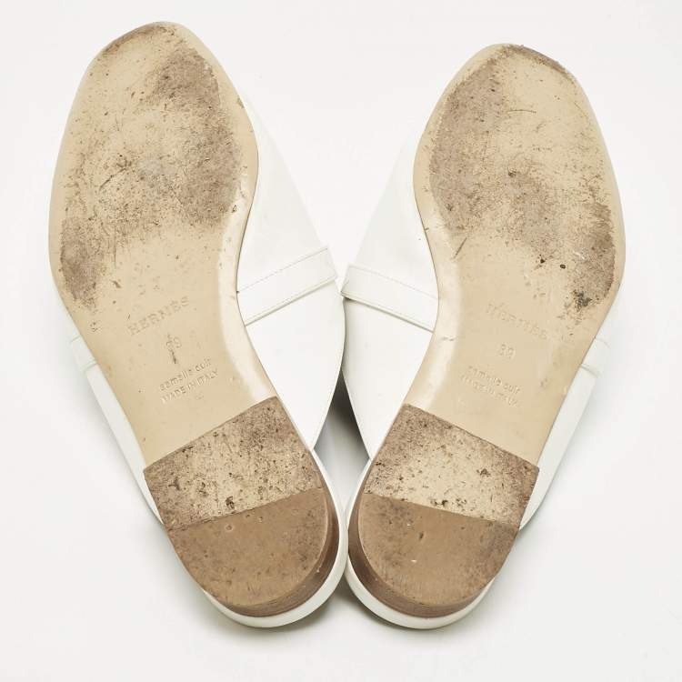 Pre Owned Hermes White Leather Oz Mules Size 39