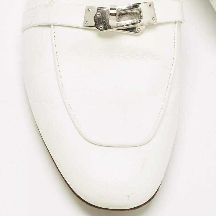 Pre Owned Hermes White Leather Oz Mules Size 39