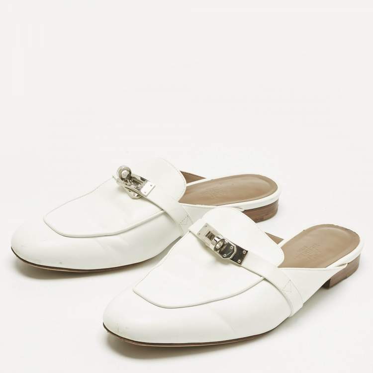 Pre Owned Hermes White Leather Oz Mules Size 39