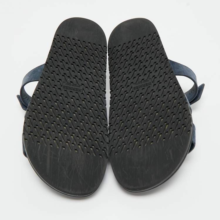 Pre Owned Hermes Navy Blue Suede Chypre Sandals Size 38.5