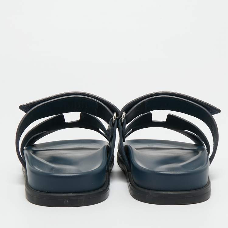 Pre Owned Hermes Navy Blue Suede Chypre Sandals Size 38.5