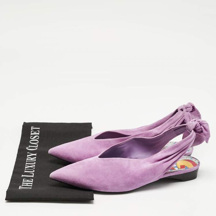 Pre Owned Hermes Purple Suede Slingback Flats Size 39.5