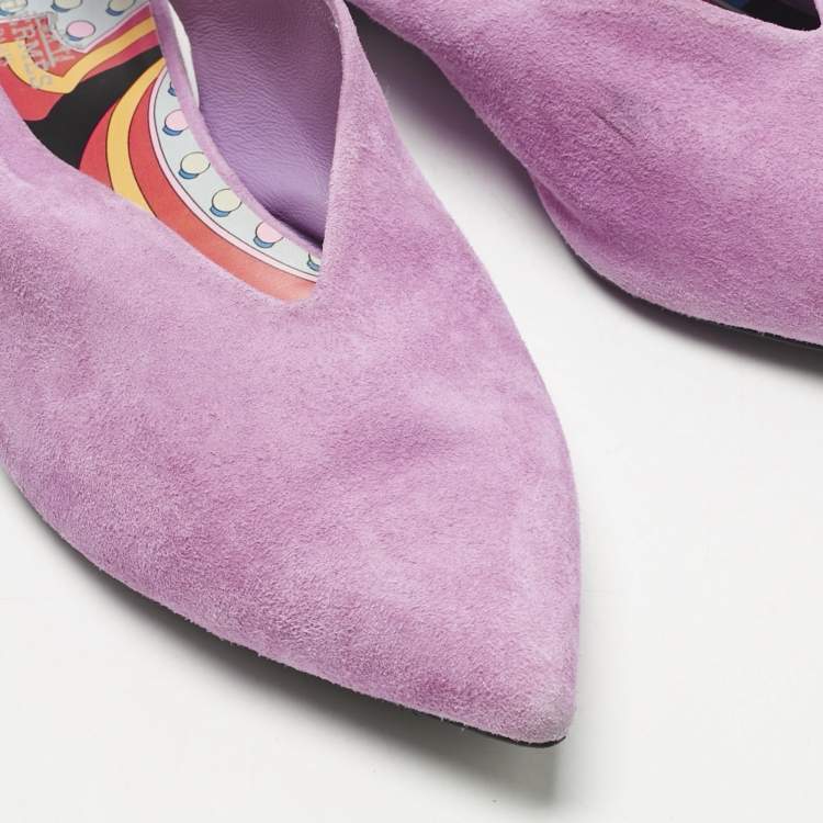 Pre Owned Hermes Purple Suede Slingback Flats Size 39.5