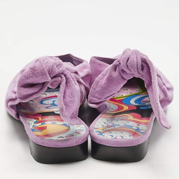 Pre Owned Hermes Purple Suede Slingback Flats Size 39.5