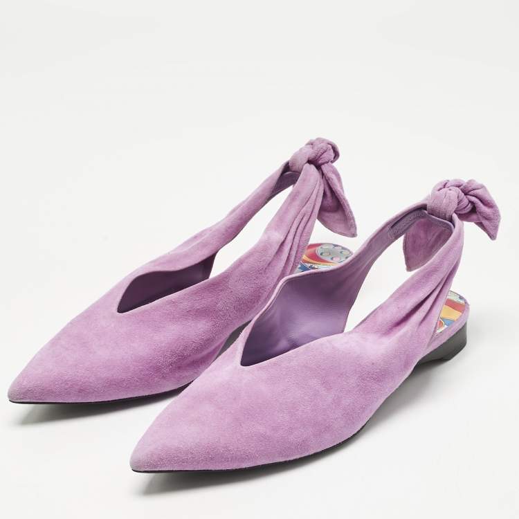 Pre Owned Hermes Purple Suede Slingback Flats Size 39.5