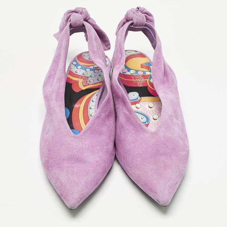 Pre Owned Hermes Purple Suede Slingback Flats Size 39.5