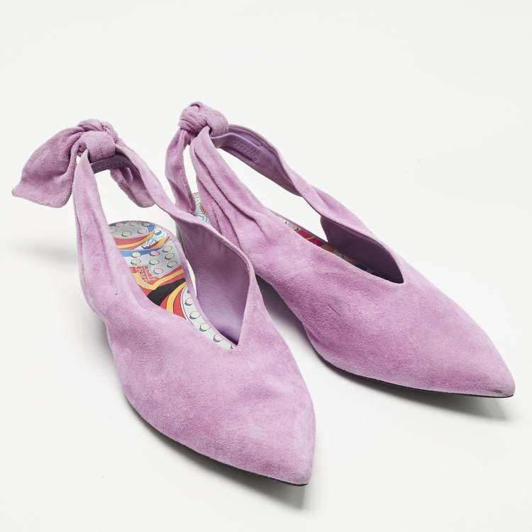 Pre Owned Hermes Purple Suede Slingback Flats Size 39.5