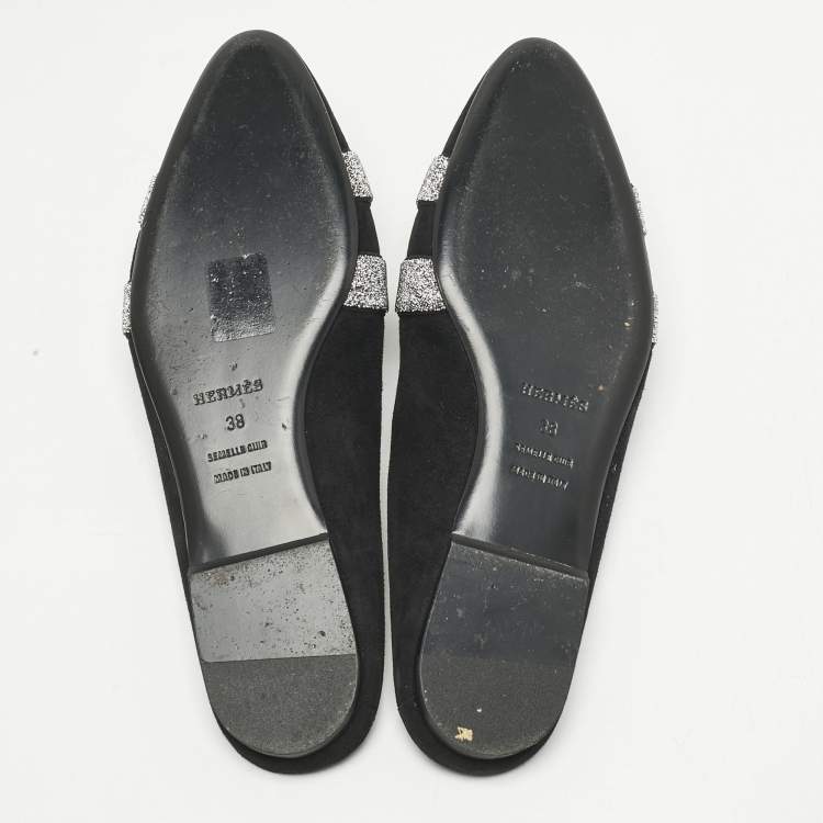 Pre Owned Hermes Black Suede Roxane  Mule Sandals Size 38
