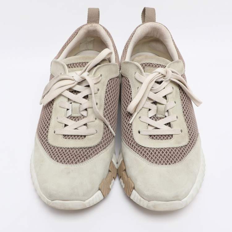 Pre Owned Hermes Grey/Beige Suede and Mesh Bouncing Sneakers Size 41